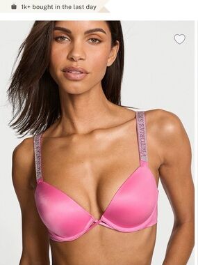 Rhinestone-Strap Pink Push-Up Bra